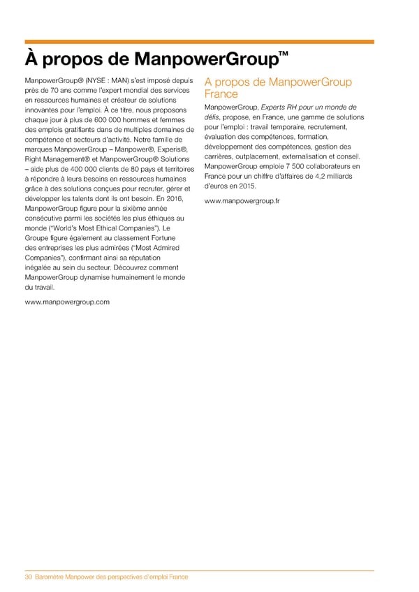Baromètre Manpower des perspectives d'emploi T3 2016 - Page 32